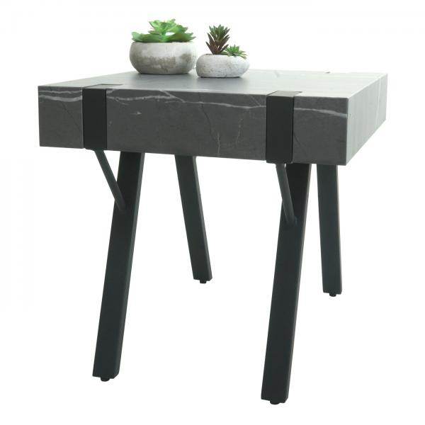 Beistelltisch Kaffeetisch Nachttisch Loungetisch Couchtisch, Eisen MDF 50x55x50cm ~ Marmor-Optik grau