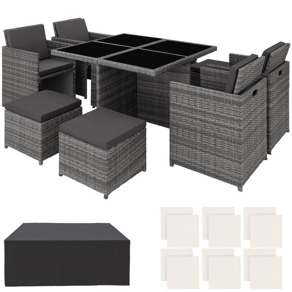 Aluminium Rattan Sitzgruppe Manhattan 4+4+1, grau