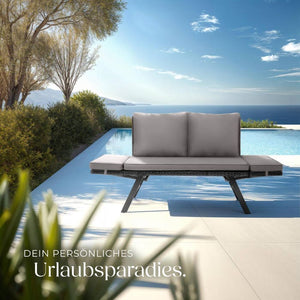 Rattan-Loungesofa Sintra hellgrau/schwarz