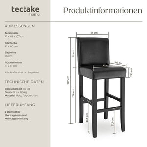 Barhocker schwarz 2er Set