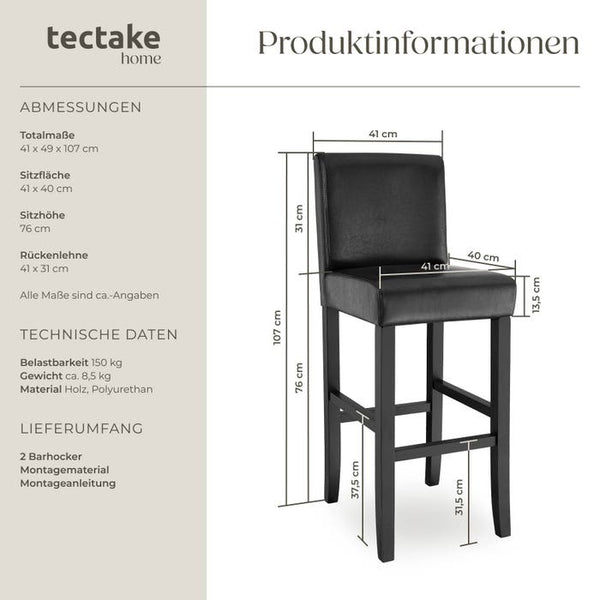 Barhocker schwarz 2er Set