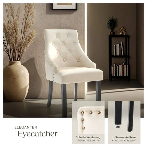 Esszimmerstuhl Everdeen Samtoptik gesteppt creme/schwarz 6er Set