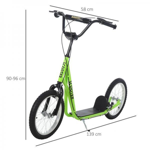 Kinderroller Scooter Tretroller Cityroller Kickscooter Kickboard mit Luftreifen 16 Zoll Grün