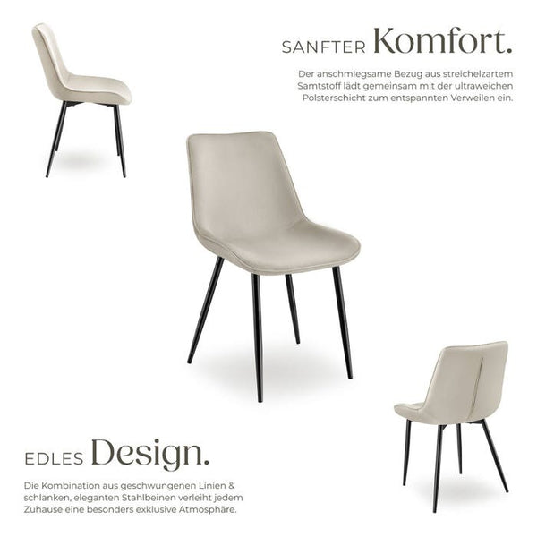 6er Set Stuhl Monroe Samtoptik creme