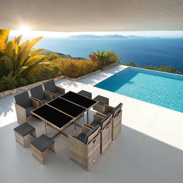 Rattan Sitzgruppe Malaga 6+4+1, natur