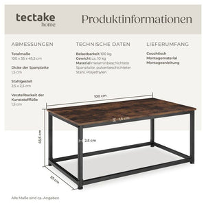 Couchtisch Lynch Industrial Holz dunkel, rustikal