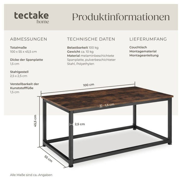 Couchtisch Lynch Industrial Holz dunkel, rustikal