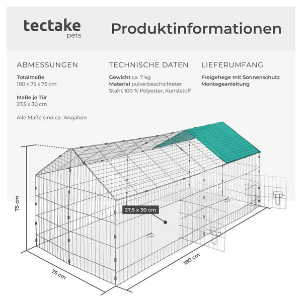 Freigehege Kaninchen 180x75x75 cm, grün