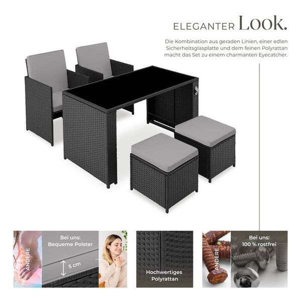 Rattan Sitzgruppe Palermo schwarz/grau