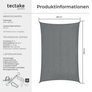 Sonnensegel Sunny grau 2 x 3 m