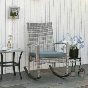 Schaukelstuhl Schwingsessel Gartenstuhl mit Kissen, Polyrattan+Metall