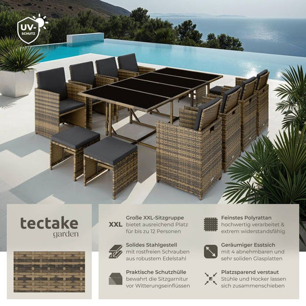 Rattan Sitzgruppe Palma 8+4+1 mit Schutzhülle natur/dunkelgrau