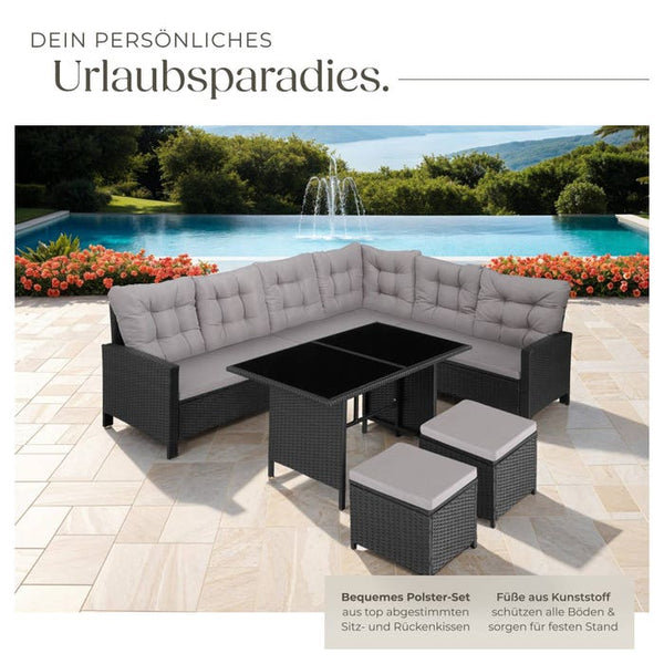 Rattan Lounge Barletta - schwarz/grau
