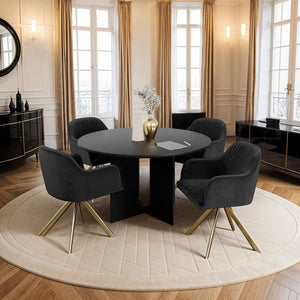 Samt-Drehstuhl Lona schwarz/gold 4er Set