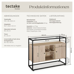 Sideboard Oldham 100x38x80,5cm Industrial Holz hell, Eiche Sonoma