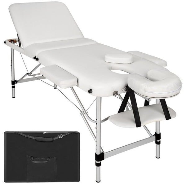 3 Zonen Massageliege mit 5cm Polsterung und Aluminiumgestell weiss