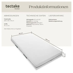 Matratze Sky 2in1 Härtegrad H2 und H3 weiss 90 x 200 cm