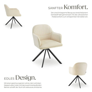 Samt-Drehstuhl Lona creme/schwarz pro Stück