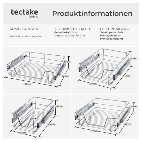 Teleskopschublade für Küchen- und Schlafzimmerschränke 37 cm