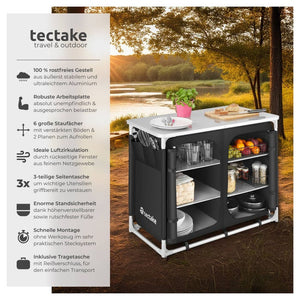 Campingschrank Deluxe mit Aluminiumgestell und 6 Fächern schwarz