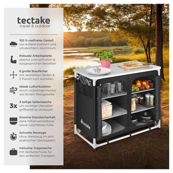 Campingschrank Deluxe mit Aluminiumgestell und 6 Fächern schwarz