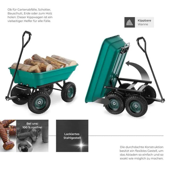 Handwagen Cubbi mit Kippfunktion und Luftreifen grün