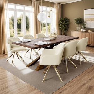 Samt-Drehstuhl Lona créme/gold 6er Set