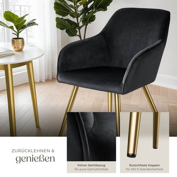 8er Set Stuhl Marilyn Samtoptik, schwarz/gold