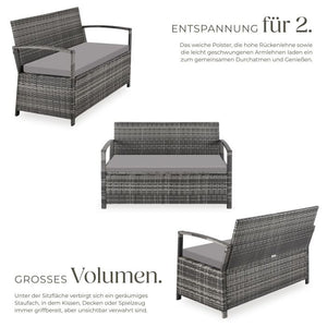 Rattan-Gartenbank Vecchia 2-Sitzer mit Stauraum grau