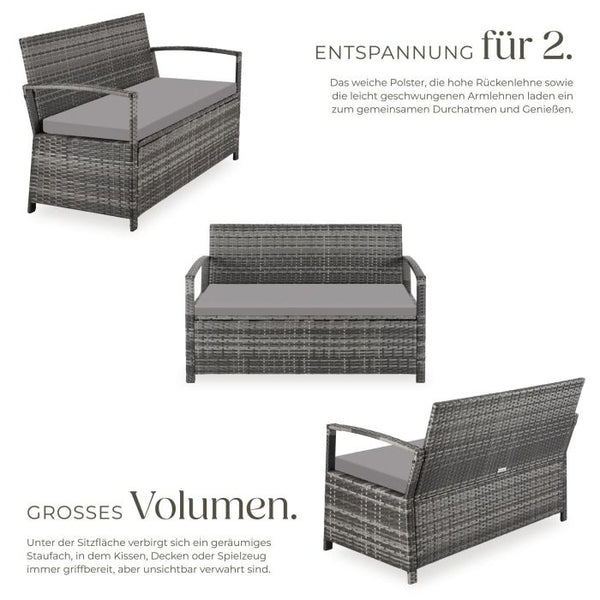 Rattan-Gartenbank Vecchia 2-Sitzer mit Stauraum grau