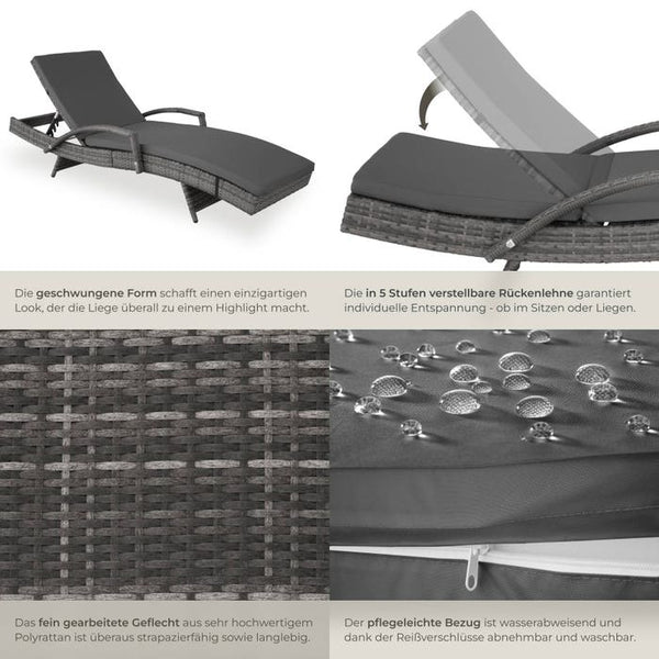 Aluminium Rattan Sonnenliege Océane grau