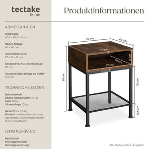 Nachttisch Harlow 40,5x40,5x52,5cm Industrial dunkelbraun