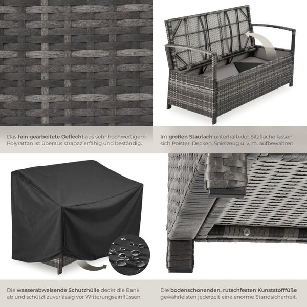 Rattan-Gartenbank Vecchia 2-Sitzer mit Stauraum grau