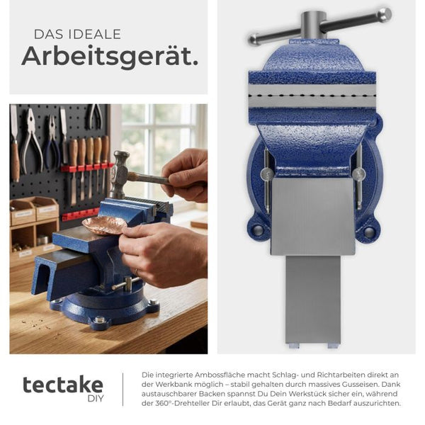 Schraubstock mit Amboss 360° drehbar Gusseisen blau 125 mm