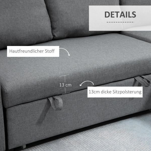 Ecksofa mit Schlaffunktion mit Bettkasten Hellgrau