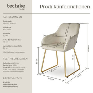 Esszimmerstuhl Jeane Samtoptik creme/gold 2er Set
