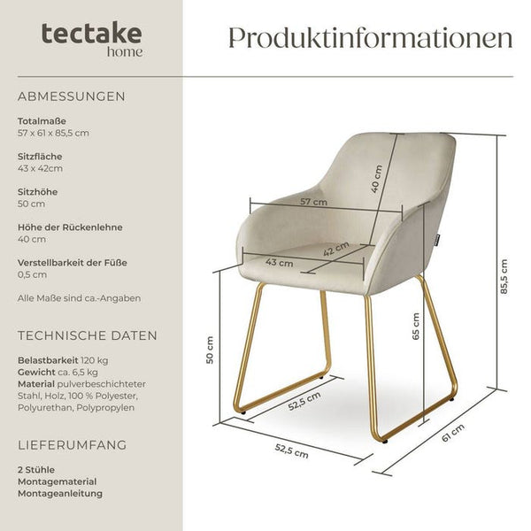 Esszimmerstuhl Jeane Samtoptik creme/gold 2er Set