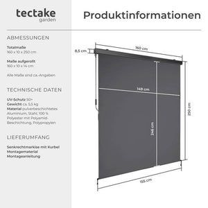 Senkrechtmarkise Eloise dunkelgrau 160 x 250 cm