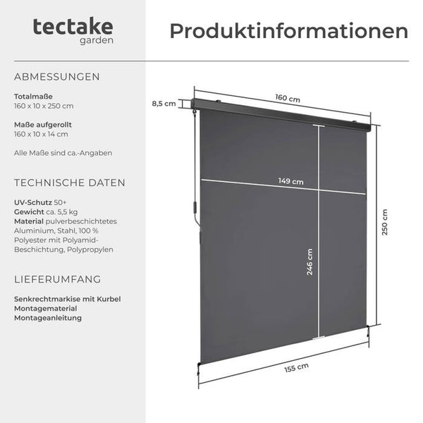 Senkrechtmarkise Eloise dunkelgrau 160 x 250 cm