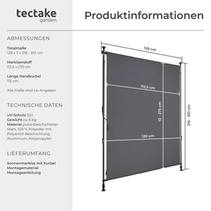 Klemmmarkise Taija dunkelgrau 120 x 310 cm