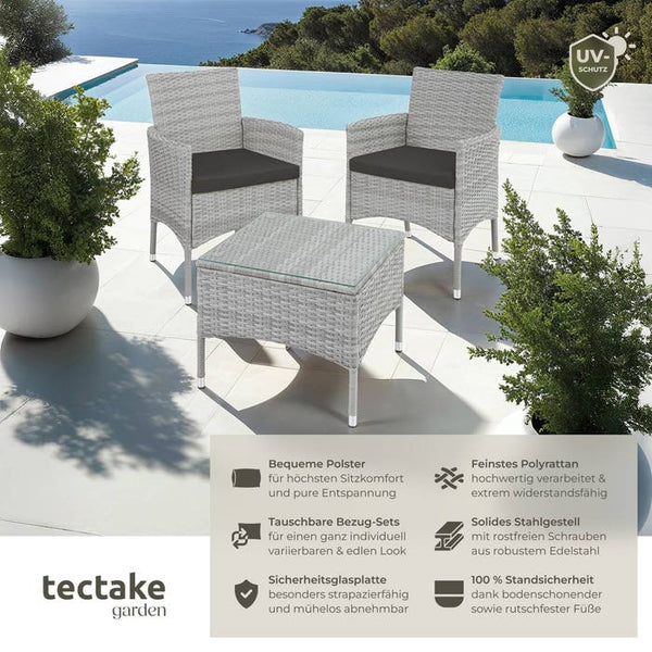 Rattan Gartenset Luzern 2+1 - hellgrau
