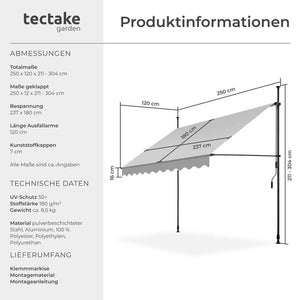 Klemmmarkise hellgrau 250 x 180 cm