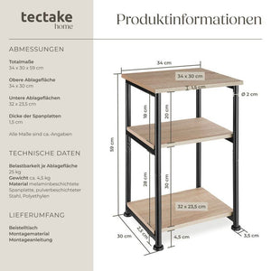 Beistelltisch Memphis 34x30x59cm Industrial Holz hell, Eiche Sonoma