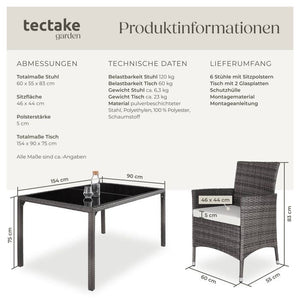 Rattan Sitzgruppe 6+1 mit Schutzhülle grau/weiss