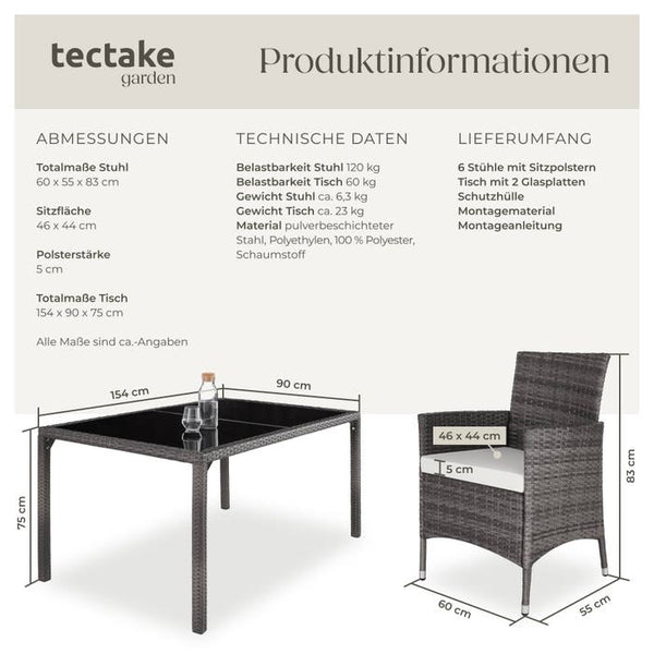 Rattan Sitzgruppe 6+1 mit Schutzhülle grau/weiss