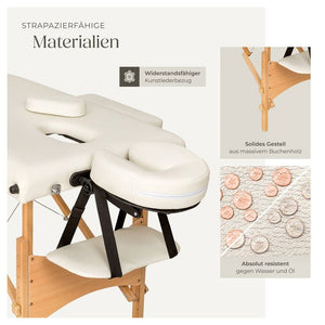 3 Zonen Massageliege mit Polsterung und Holzgestell beige