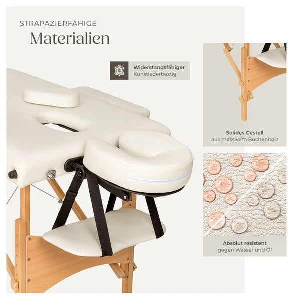 3 Zonen Massageliege mit Polsterung und Holzgestell beige