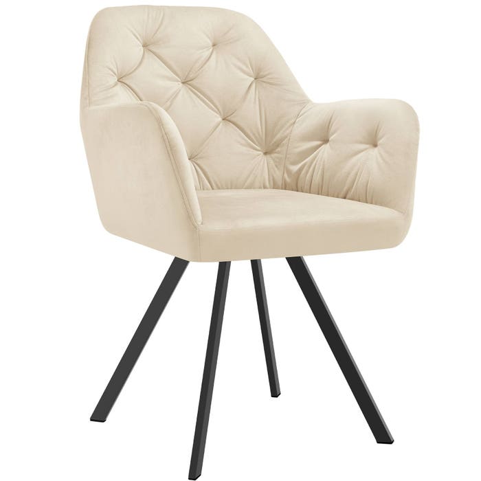 Fauteuil pivotant en velours Lucia crème, à l'unité
