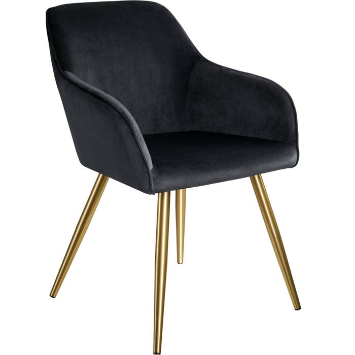 Fauteuil Marilyn, aspect velours, pieds dorés, noir et or