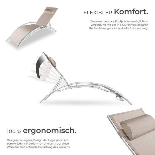 2x Gartenliegen, 5-stufig, beige